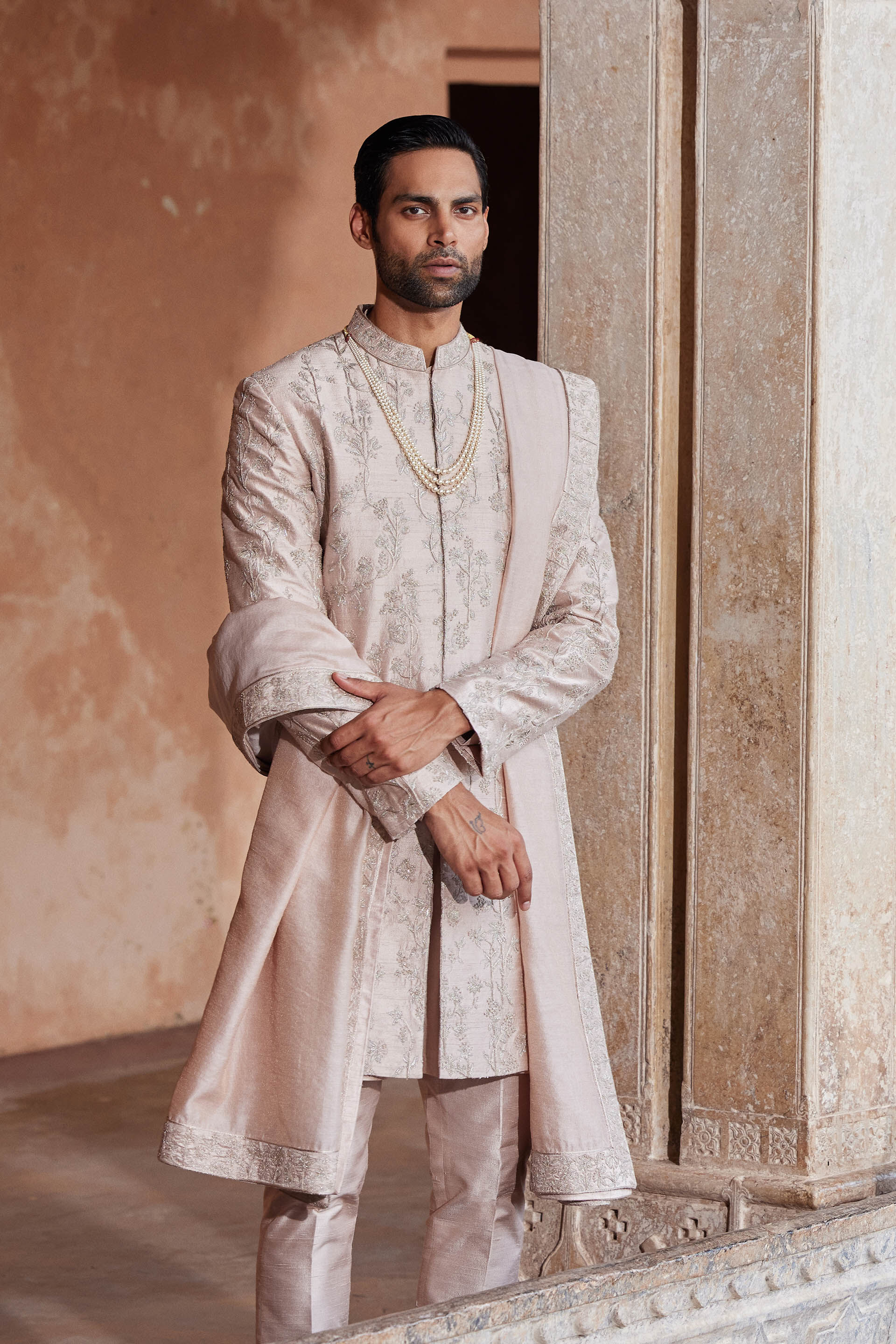 Krushan Silk Dupatta - Salmon